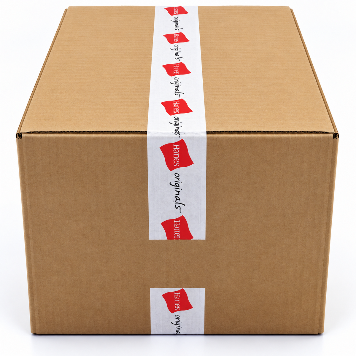 A closed Hanes Apparel Mystery Box on a white background